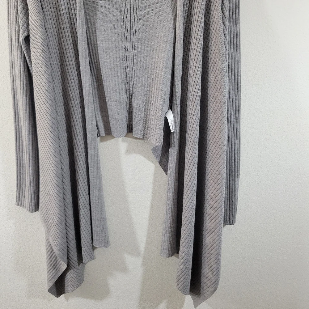 ATHLETA Solstice grey ribbed wool waterfall open front athleisure yoga cardigan